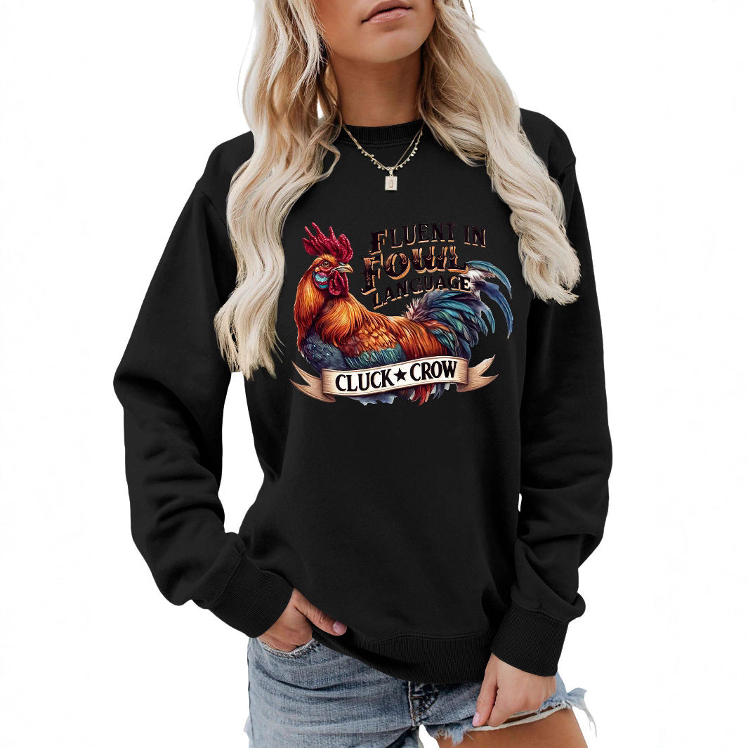 Dame sweatshirt med humoristisk kyllingmotiv og behagelig passform Skjora