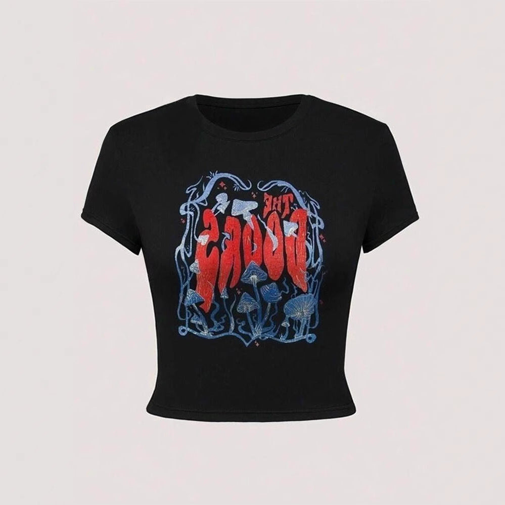 Women's Relaxed Cropped T-Shirt with Creative Graphic Design Skjora