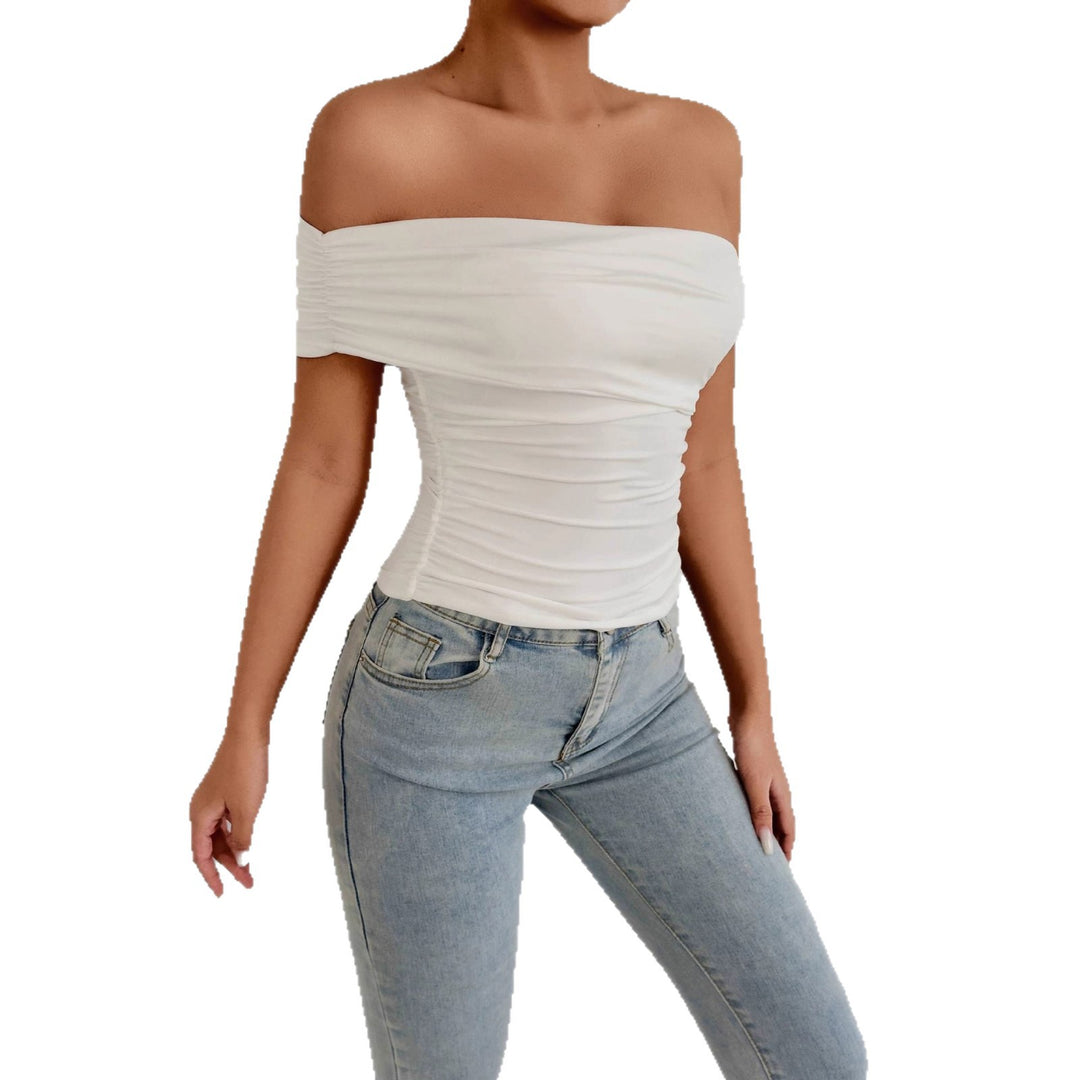 Dame Off-Shoulder topp med raffinerte volangdetaljer Skjora