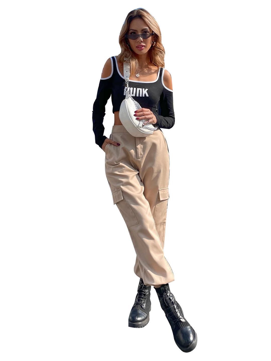 Dame avslappet cargo bukser med elastiske mansjetter og praktiske sidelommer Skjora