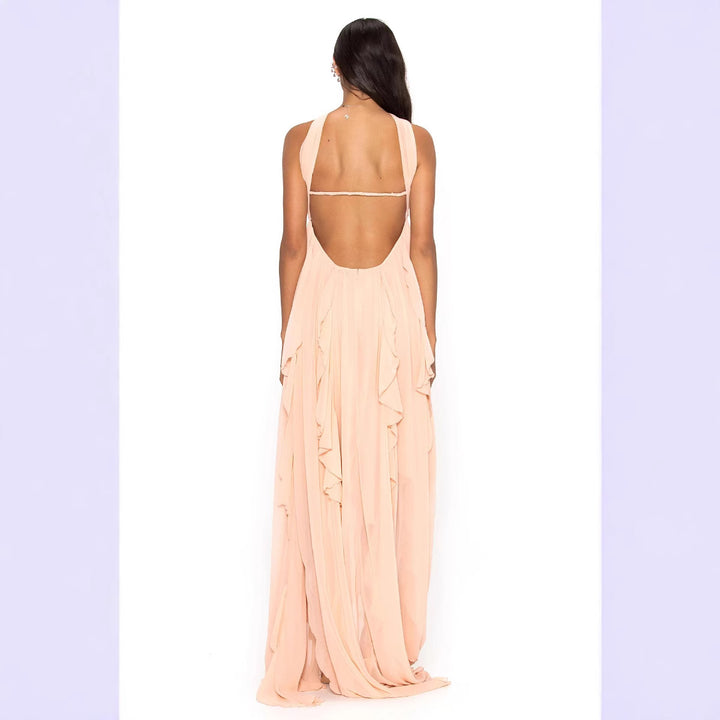 Damen Elegantes Maxi-Kleid mit asymmetrischem Saum und zarten Rüschendetails Skjora