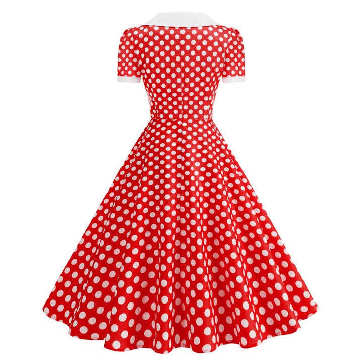 Dame Retro Maxikjole med Krage og Dots Skjora