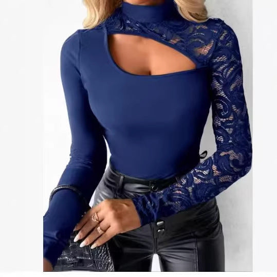 Damer Elegant topp med transparente spissarmer og asymmetrisk utringning Skjora