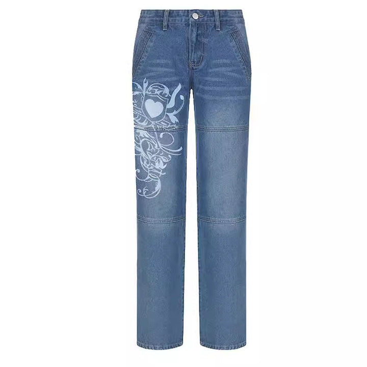 Damer baggy jeans med unikt grafisk design Skjora