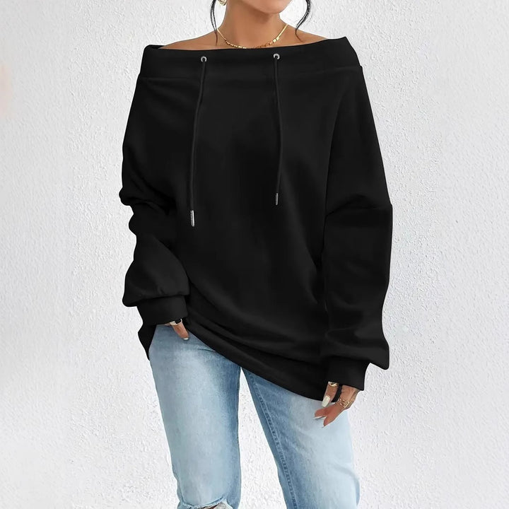 Dame casual oversized genser med åpen krage og praktiske snorene Skjora