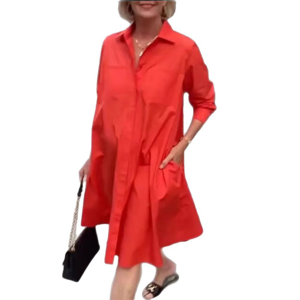 Women's shirt dress in a relaxed A-line shape with practical pockets Skjora