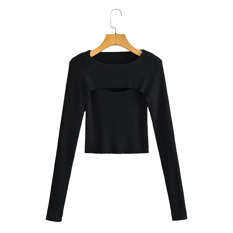 Kvinnens langermet crop top med sofistikert utskjæringsdesign Skjora