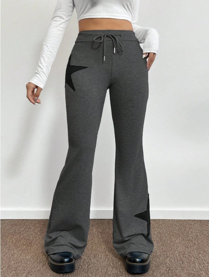 Dame casual sweatpants med vid ben og stjernemotiv Skjora
