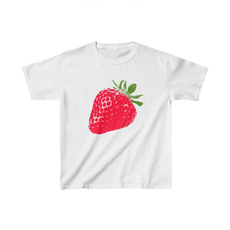 Dame cropped T-skjorte med fruktig jordbærdesign Skjora