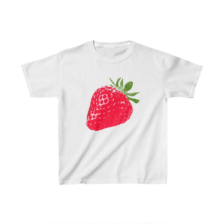 Dame cropped T-skjorte med fruktig jordbærdesign Skjora