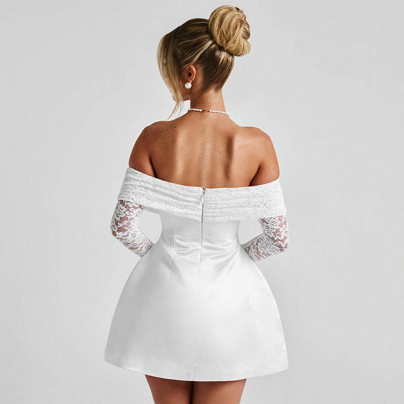Dame Offshoulder Minikjole med spisse ermer og figurformet silhuett Skjora