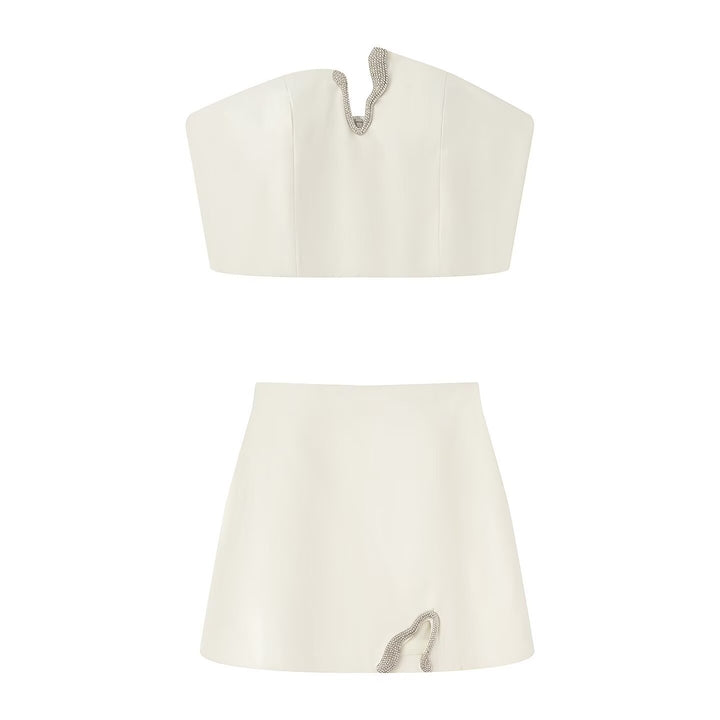 Dame Crop-Top og Mini-Rock Sett med dekorativ detalj Skjora