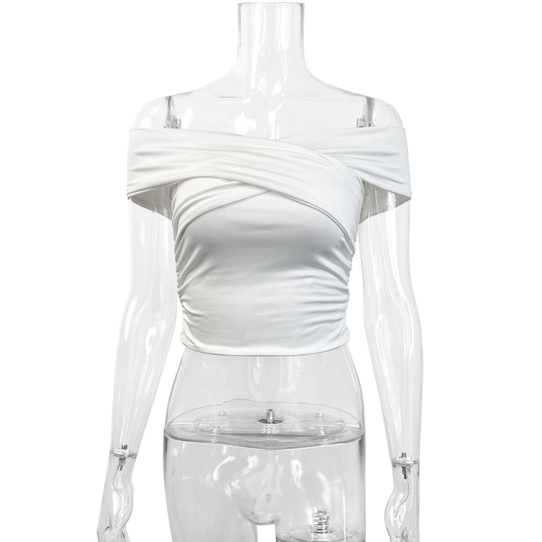 Dame off-shoulder topp med elegant drapering Skjora