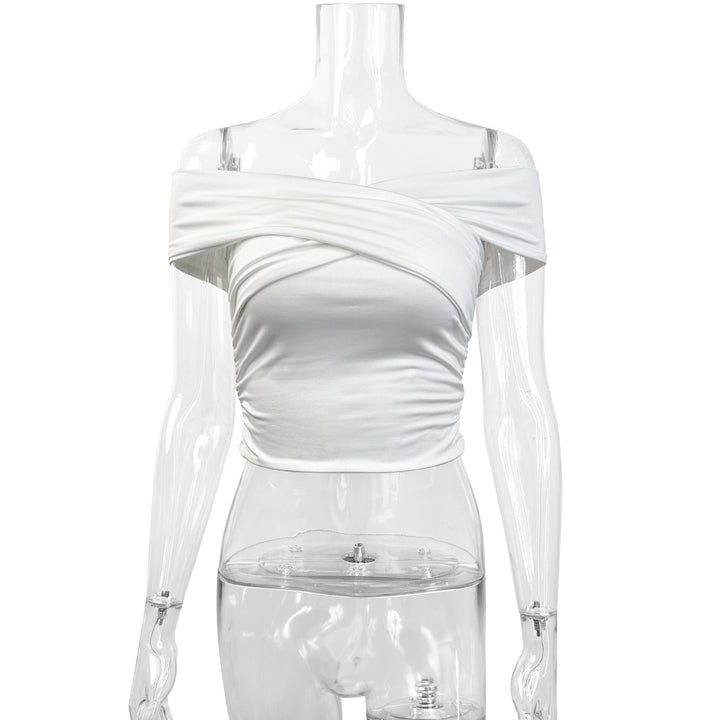 Dame off-shoulder topp med elegant drapering Skjora