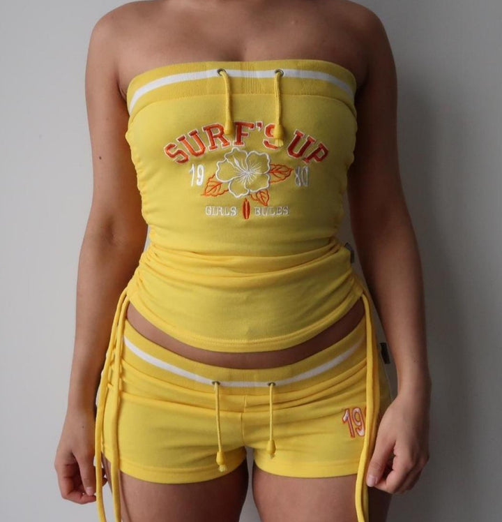 Dame Bandeau-badebukse med shorts Skjora