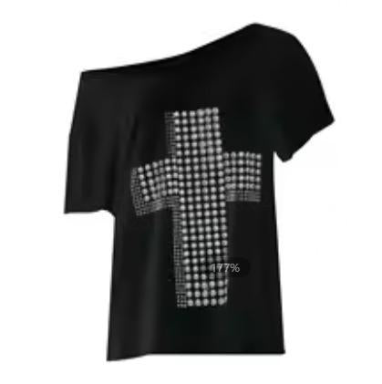 Dame stilren oversized T-skjorte med korsprint og glitrende detaljer Skjora