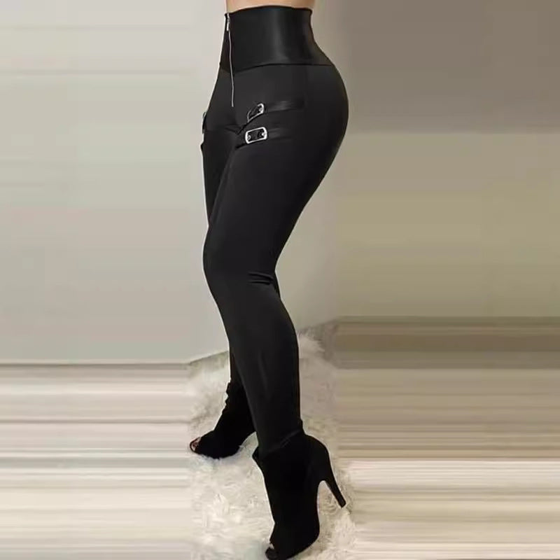 Dame Høyt midje leggings med stilige spenne-detaljer Skjora