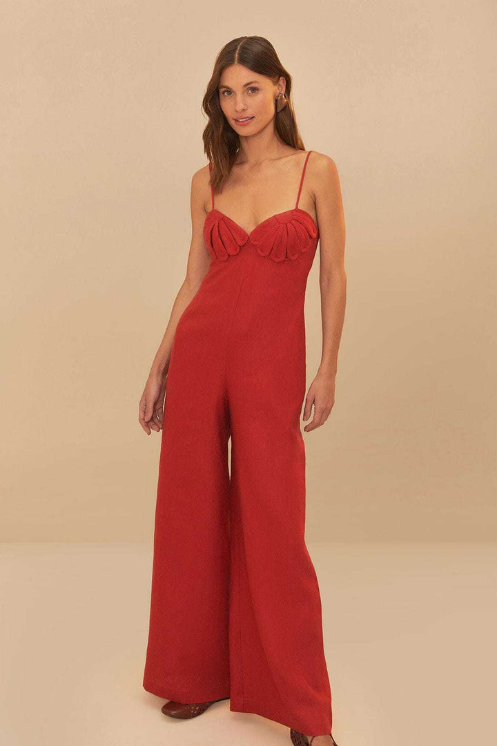 Damen Eleganter Jumpsuit mit voluminösen Rüschendetails und fließendem Schnitt Skjora