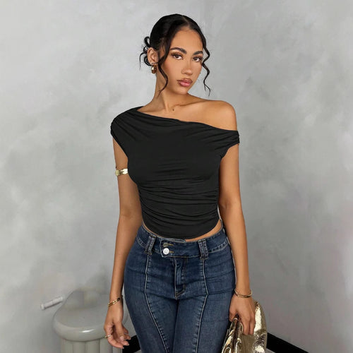 Dame Asymmetrisk Crop-Topp med elegant bølgedesign og raffinert snitt Skjora