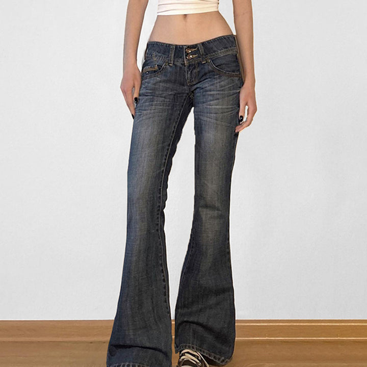 Dame Flared Jeans med høy midje og stilige detaljer Skjora