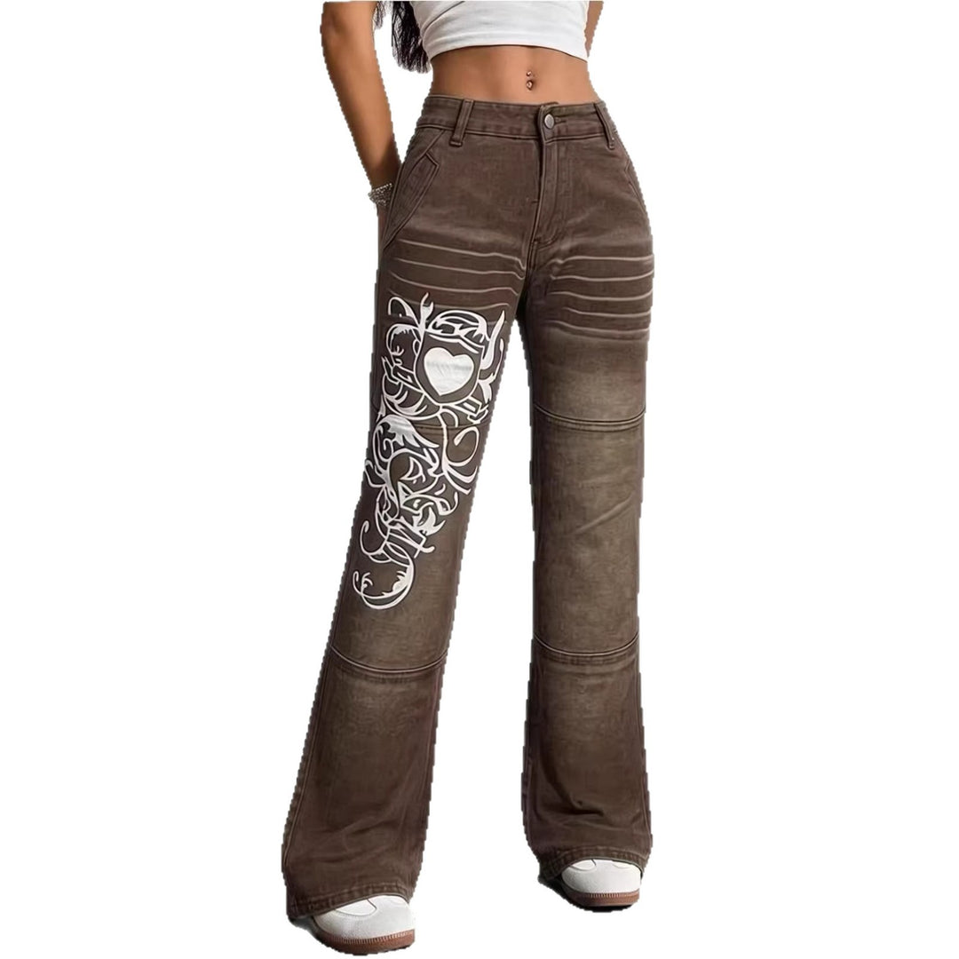 Dame vide jeans med kunstnerisk trykk Skjora