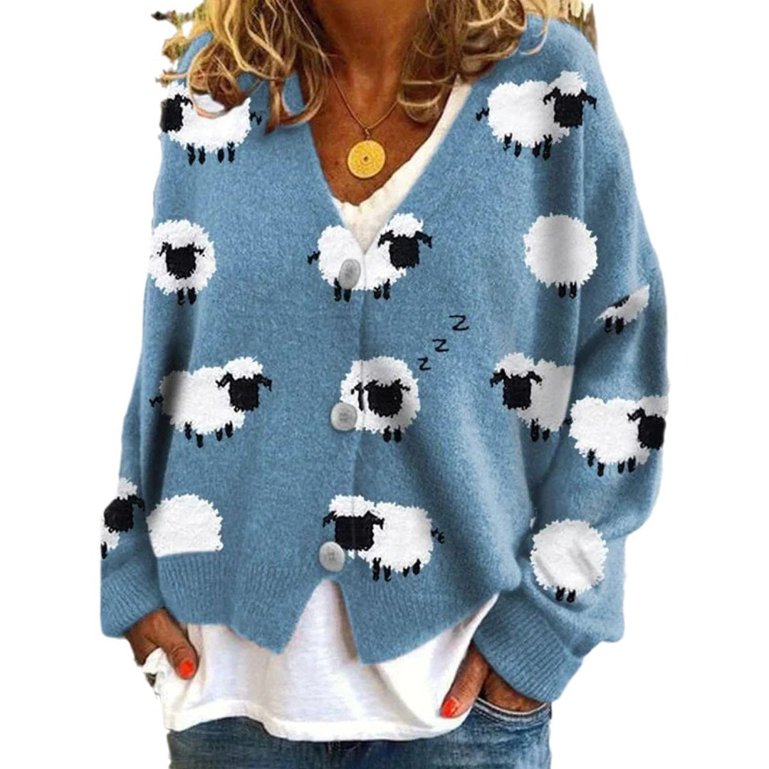 Kvinne cardigan med morsom sau design Skjora