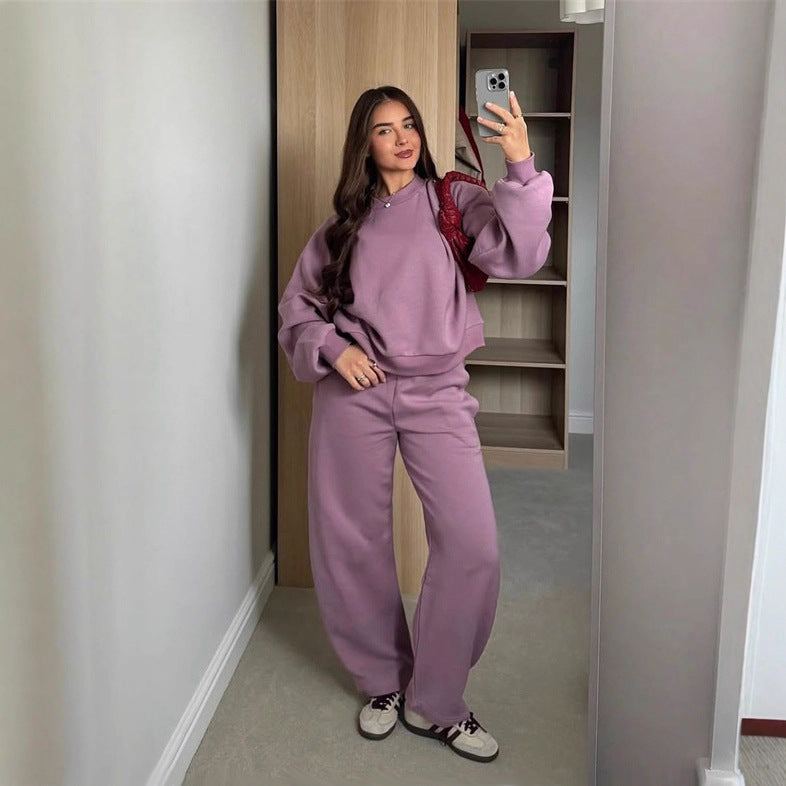 Kvinnens Casual Crop Top og Bred Joggebukse Sett Skjora