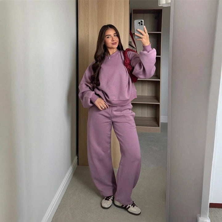 Kvinnens Casual Crop Top og Bred Joggebukse Sett Skjora
