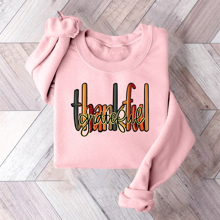 Dames sweatshirt med kreativ "thankful" tekst og behagelig passform Skjora