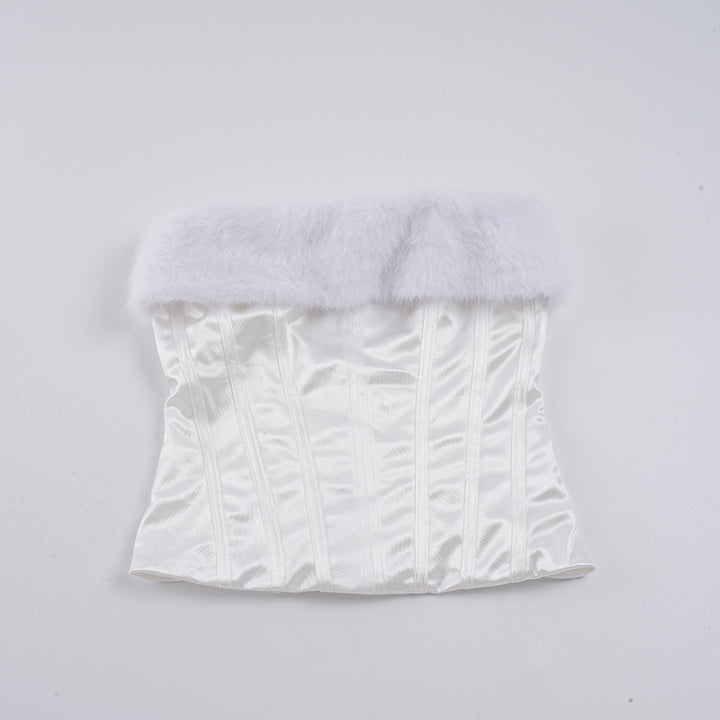 Dame-korsett med elegant pelskrage og figursømmende design Skjora