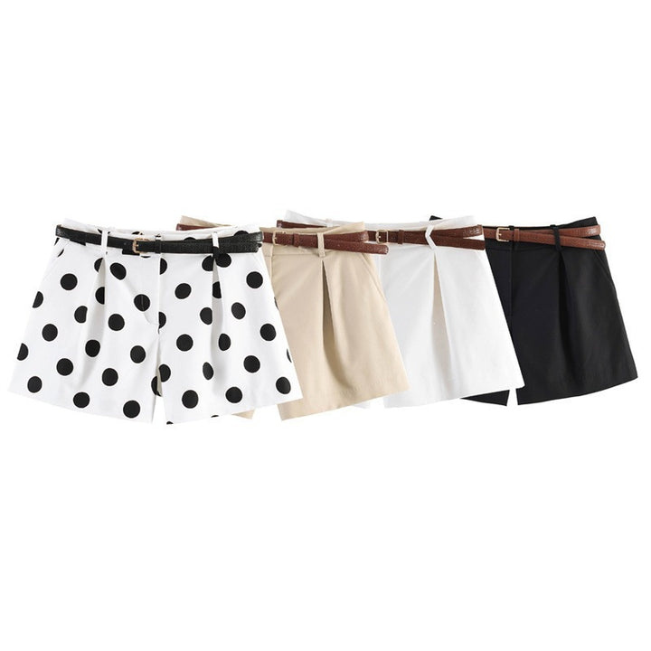 Dame elegante Polka-Dot-Shorts med belte Skjora