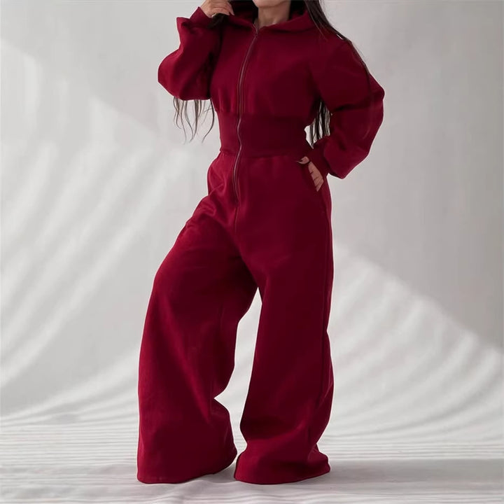 Kvinne jumpsuit med hette og vid ben Skjora