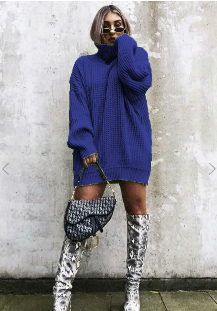 Dame chunky strikkegenser med høy krage og avslappet oversized passform Skjora