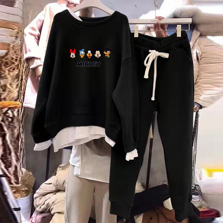 Kvinne fritids sweatshirt-sett med Mickey-motiv og avslappet passform Skjora