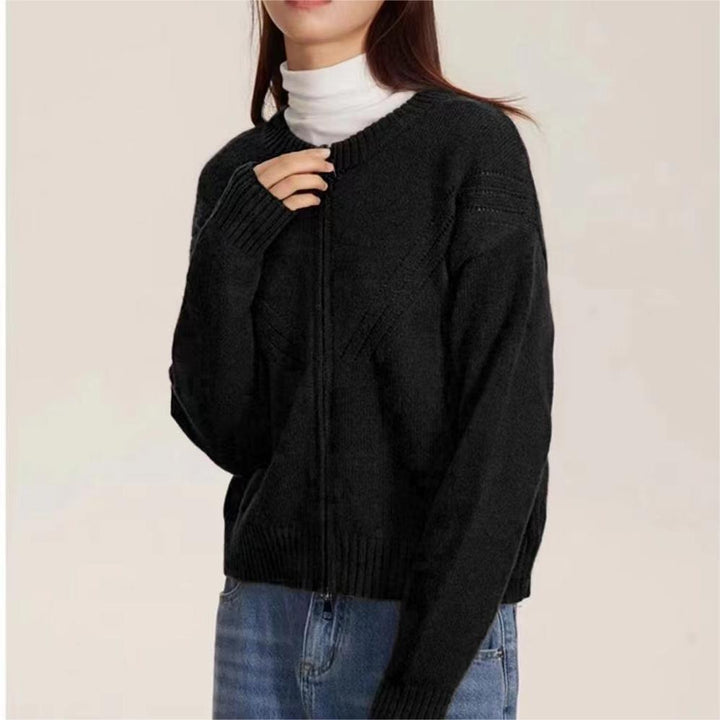 Dame cardigan med moderne glidelås og trendy kabelmønster Skjora