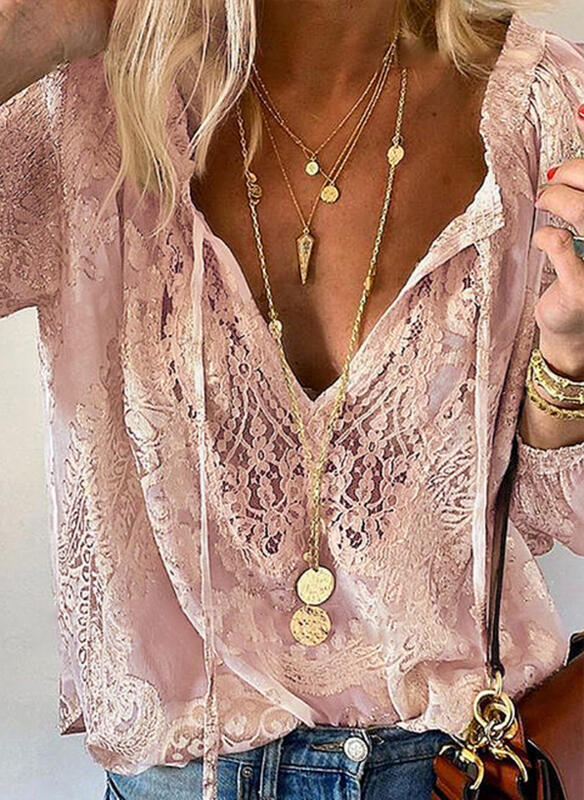 Dame elegant bluse med fin spiss og dyp V-hals Skjora