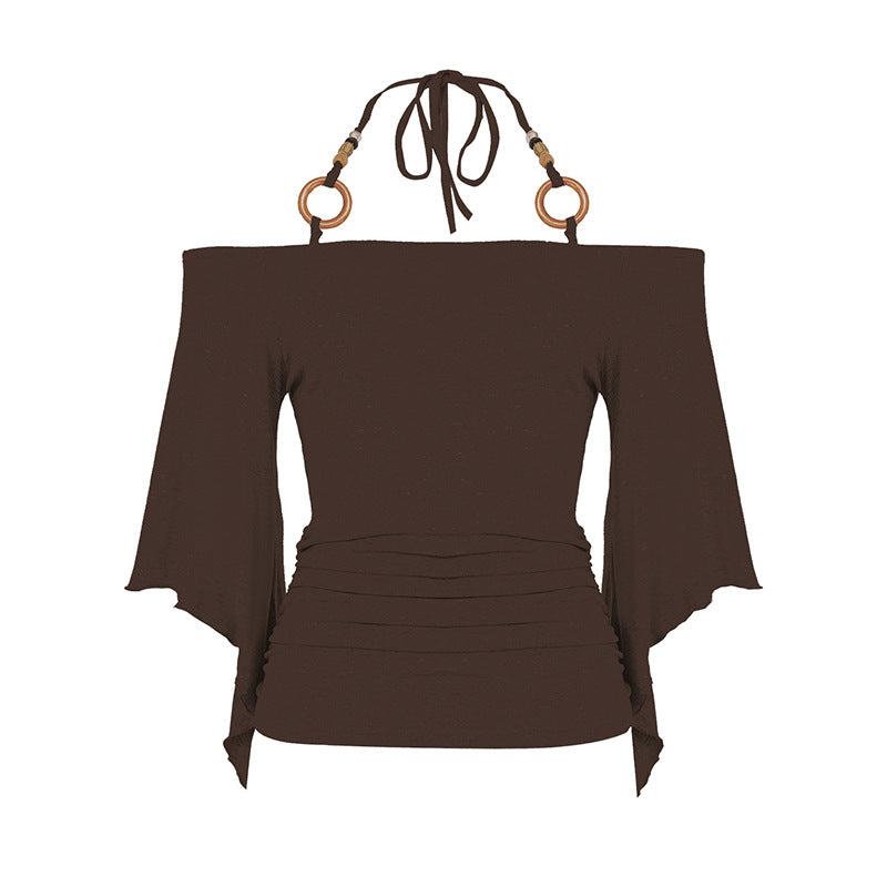Dame Off-Shoulder topp med voluminøse ermer og dekorative knytte-detaljer Skjora