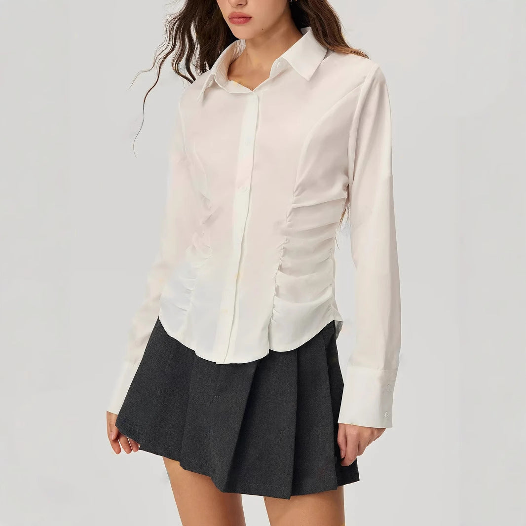 Dame elegant bluse med volangdetaljer Skjora
