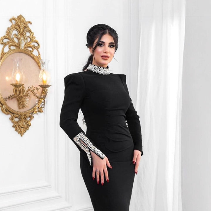 Damer Elegant Kveldsdress med Glitrende Detaljer og Høy Splitt