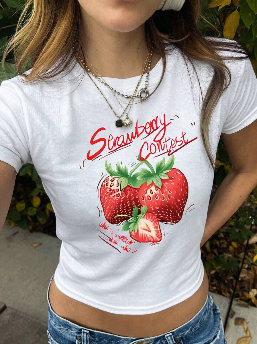 Damer Crop-T-skjorte med kunstnerisk statementtrykk Skjora