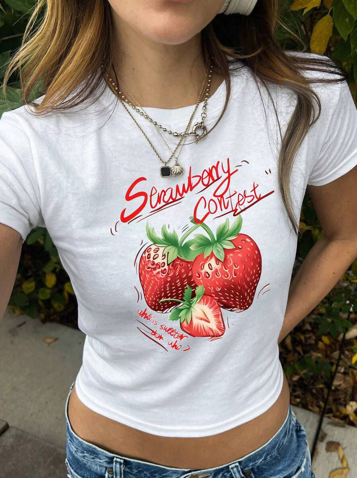 Damer Crop-T-skjorte med kunstnerisk statementtrykk Skjora