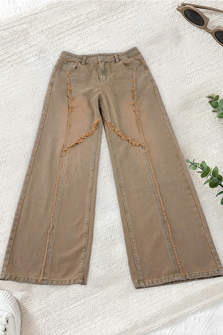 Dame vide jeansbukser med fransete detaljer Skjora
