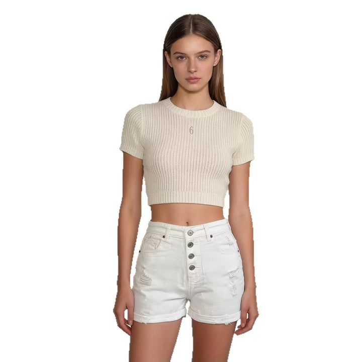 Dame cropped denim-jakke med to lommer Skjora