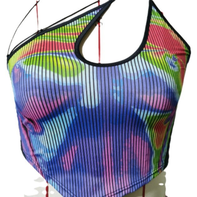 Damer Sporty Crop-Top med kreativ farge design Skjora