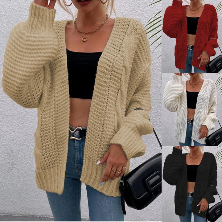 Kvinnens chunky strikket cardigan med komfortable åpne lommer og avslappet passform Skjora