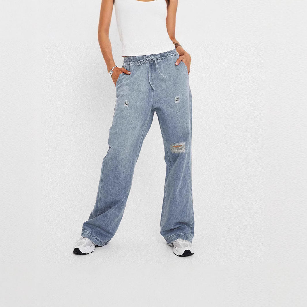 Dame casual vid denim-bukser med elastisk linning Skjora