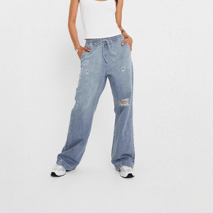 Dame casual vid denim-bukser med elastisk linning Skjora