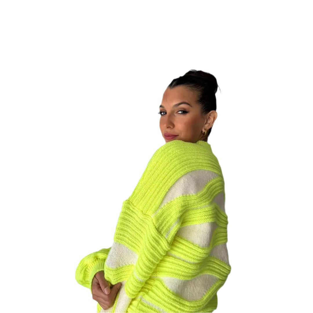 Kvinne Oversized Strikkegenser med Bølgemønster Skjora