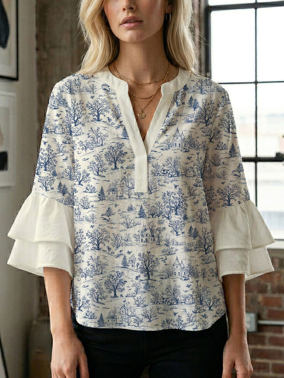 Damebluse med vakker blomstermønster Skjora