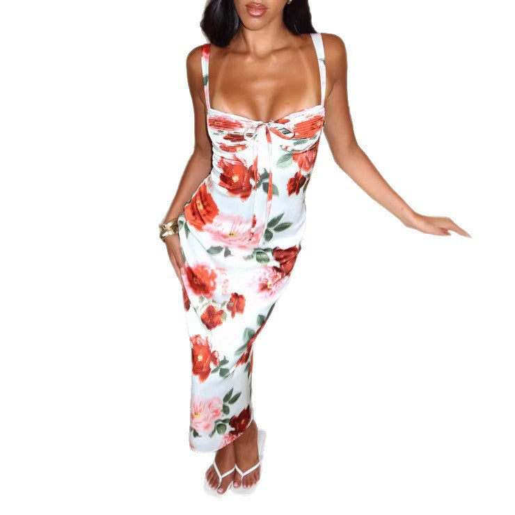 Dame figurformet Maxi-kjole med blomstermotiv og sidelås Skjora